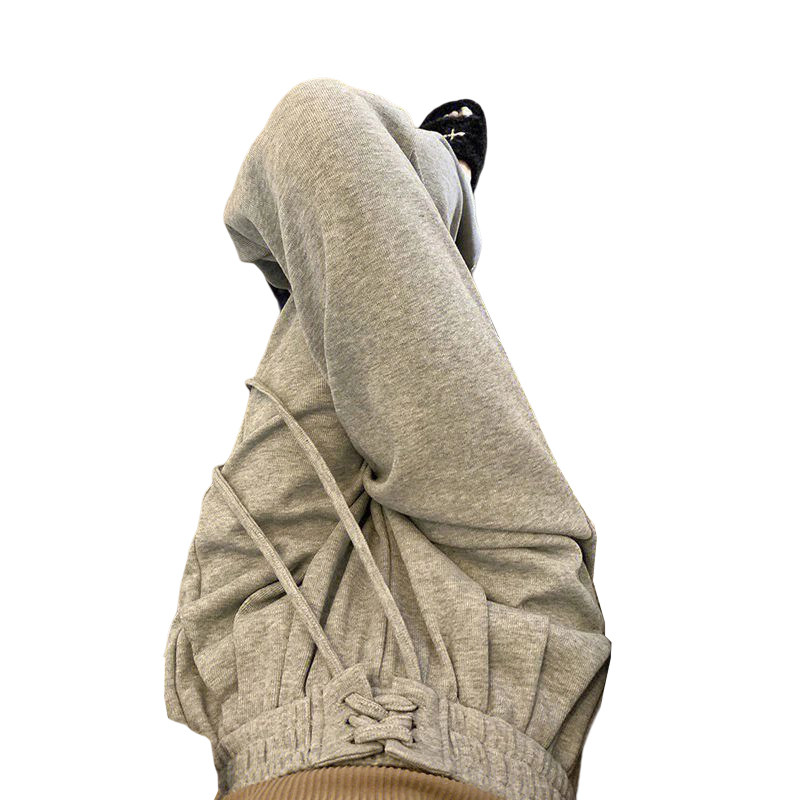 FASHIONABLE DESIGN: DRAWSTRING TIE SPORTS WIDE-LEG PANTS WOMENS AUTUMN AND WINTER HIGH-WAISTED SLIM CASUAL AND VERSATILE MOPPING LONG PANTS