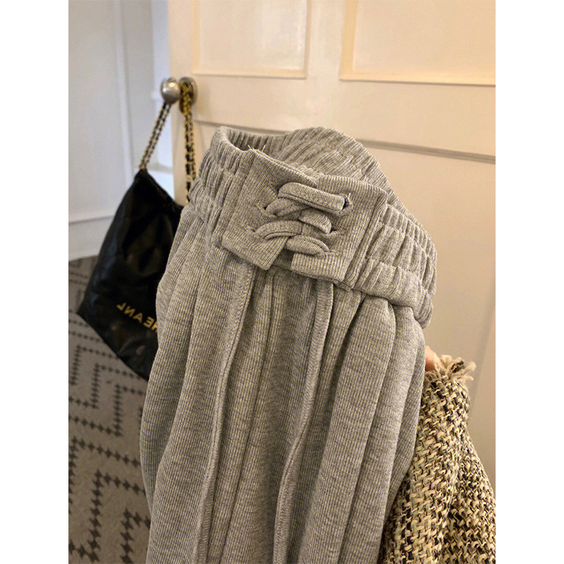 FASHIONABLE DESIGN: DRAWSTRING TIE SPORTS WIDE-LEG PANTS WOMENS AUTUMN AND WINTER HIGH-WAISTED SLIM CASUAL AND VERSATILE MOPPING LONG PANTS