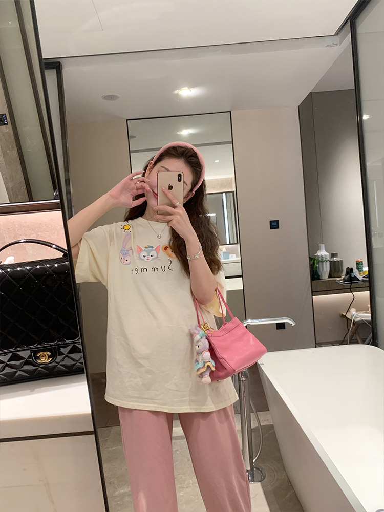 KOREAN VERSION OF THE DESIGN SENSE OF FUN CARTOON PRINT SHORT-SLEEVED T-SHIRT WOMENS SUMMER LOOSE THIN SWEET FOREIGN AGE-REDUCING TOP