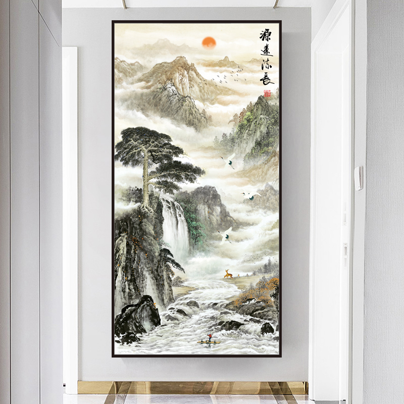 3d立体风景山水墙贴玄关门贴纸自粘装饰画山水画过道走廊贴画壁纸图片