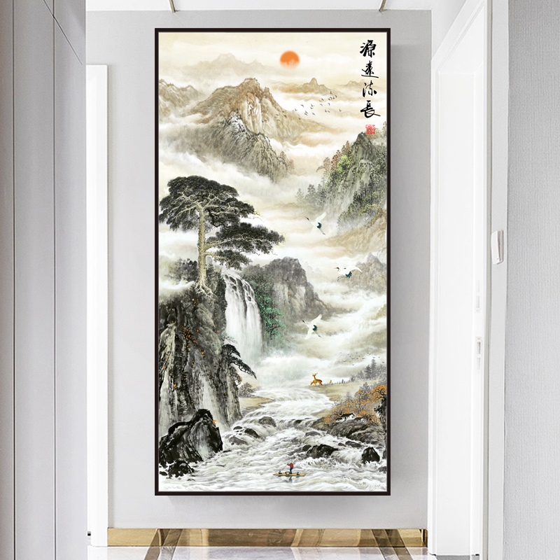 3d立体风景山水墙贴玄关门贴纸自粘装饰画山水画过道走廊贴画壁纸