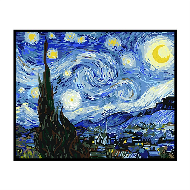 星月夜 梵高世界名画手工丙烯填色diy数字油画风景丰收麦田装饰
