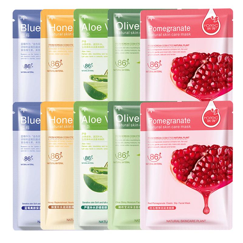 10 pcs Skin Care Natural Fruit Plant Facial Mask10片熬夜面膜