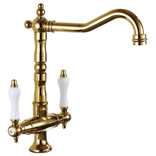 Farmhouse sink美式厨房陶瓷水槽 金色复古全铜水龙头 陶瓷手柄