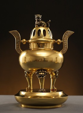 2026全铜金属五供圆铜摆件装饰佛堂供佛供奉烛台香炉家用黄铜摆饰