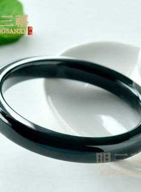 2026天然新疆和田玉手镯女塔青墨绿色方镯玉石青玉加宽加厚镯子玉