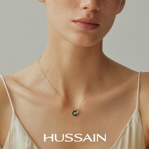 2026赫生HUSSAIN环予孔雀石项炼轻奢双环红松宝石生日礼物女锁骨