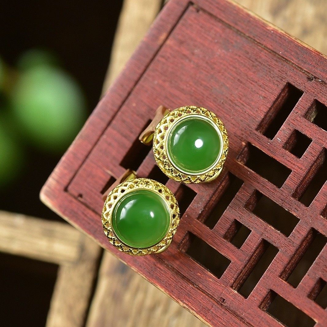 2026新品简约和田碧玉新中式高品质复古宫廷耳钉新款耳饰简约时,饰品/流行首饰/时尚饰品新,耳钉,淘宝优惠券,粉丝福利购,淘宝优惠卷