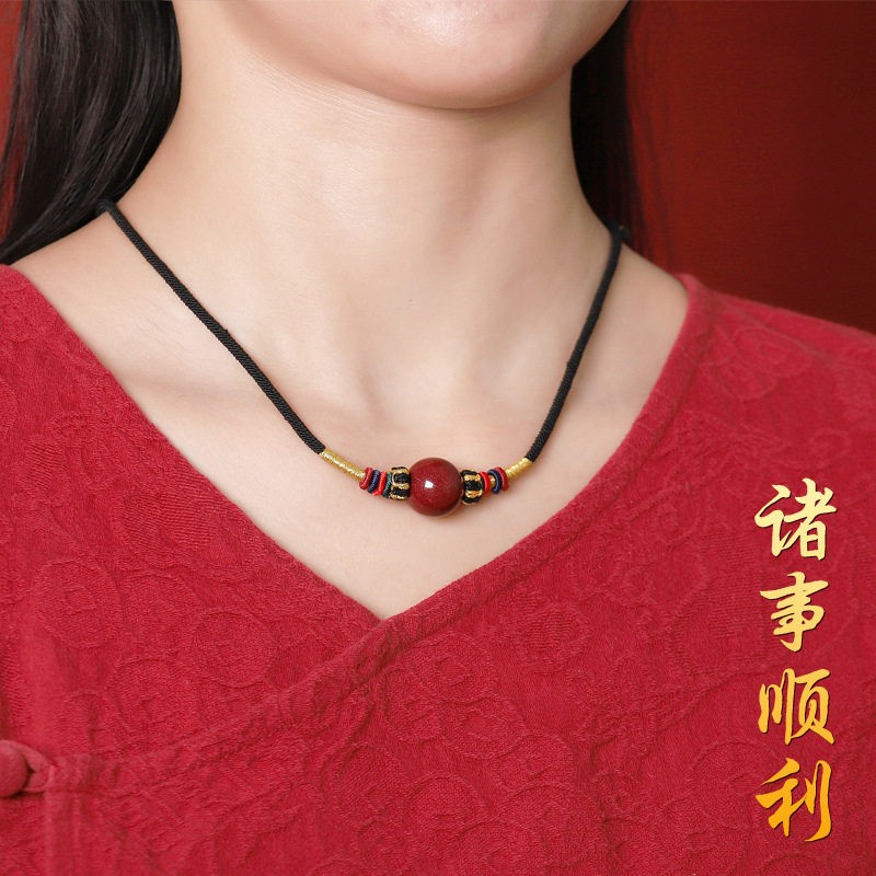 2026眸之慧天然原矿含量朱砂圆满吊坠女紫金砂手工编织转运珠锁骨