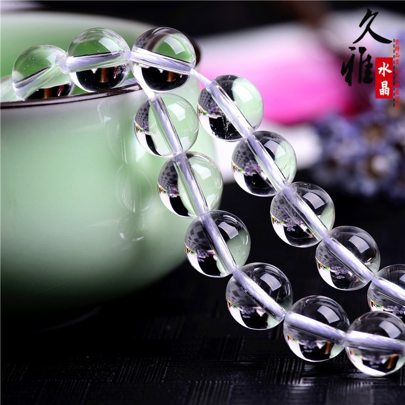 2026久雅水晶 东海白水晶天然散珠 圆珠 半成品 DIY饰品配珠