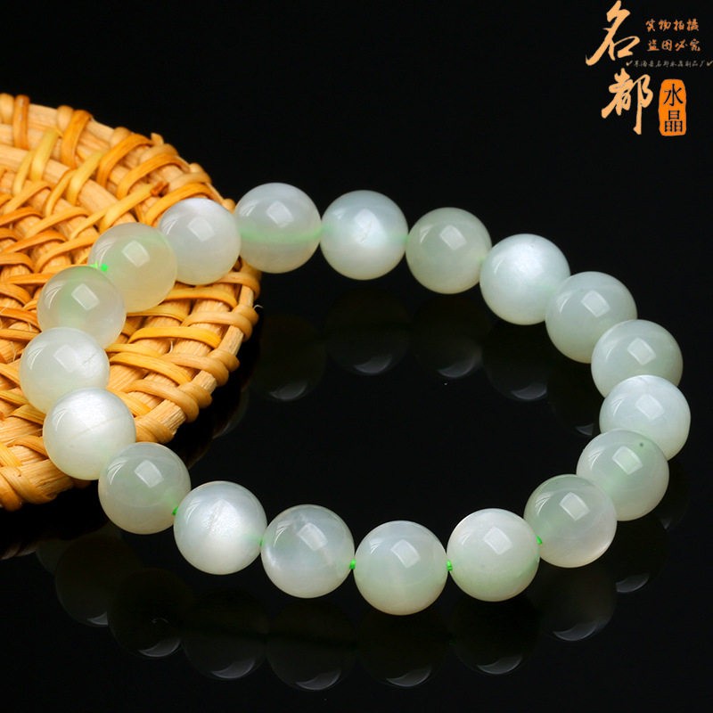 2026名品都水晶 天然绿月光手链圆珠 绿月光石手串 厂家直销