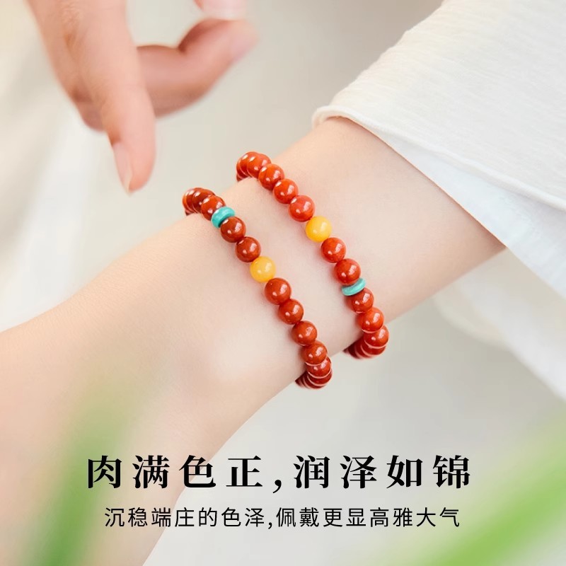 2026天然南红玛瑙单圈手串女云南玛瑙蜜蜡绿矿石双圈手链送女友礼