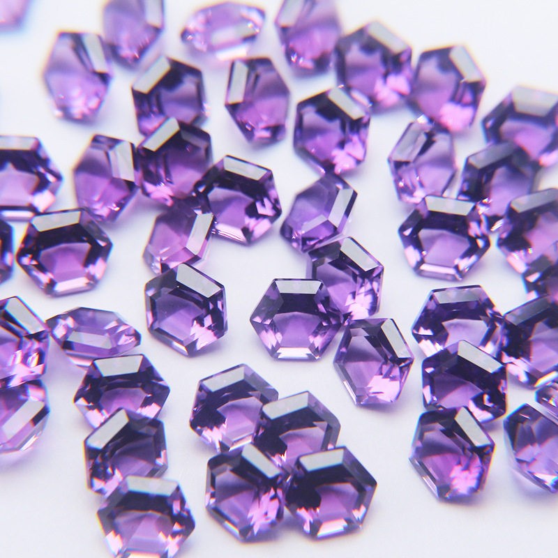 2026天然深色巴西紫晶 六边形7X7 裸石戒面 净体 天然石紫水晶
