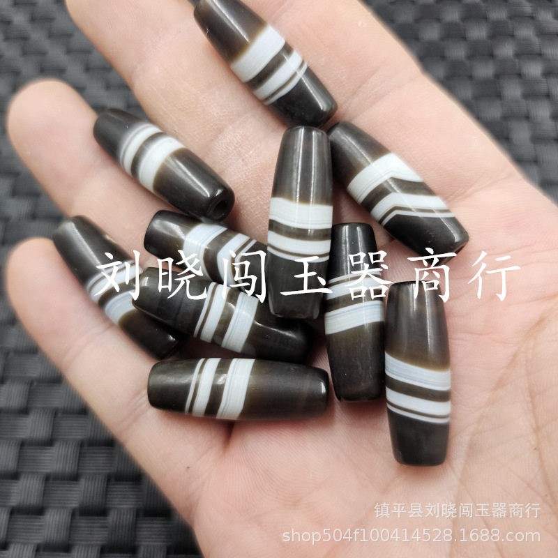 2026黑白缠丝玛瑙米珠玉石散珠玛瑙勒子天珠路路通手链项链饰品配