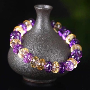 2025巴西天然紫黄晶圆珠手链紫水晶黄水晶情侣手串64刻面128饰品