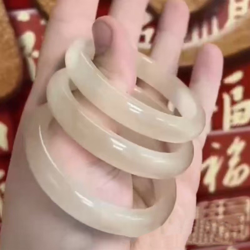 2026冰蓝香槟金猫眼石手镯渐变手镯 蜜桃粉白月光半山水女士玉镯