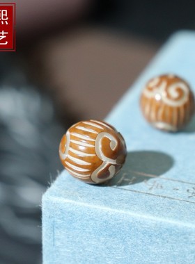 2026带皮菩提莲花划线回纹珠白菩提根雕刻散珠DIY串珠手串手链配