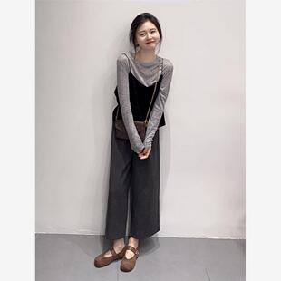 法式 套装 波点长袖 外穿上衣休闲长裤 女 打底T恤丝绒吊带衫 2025秋季