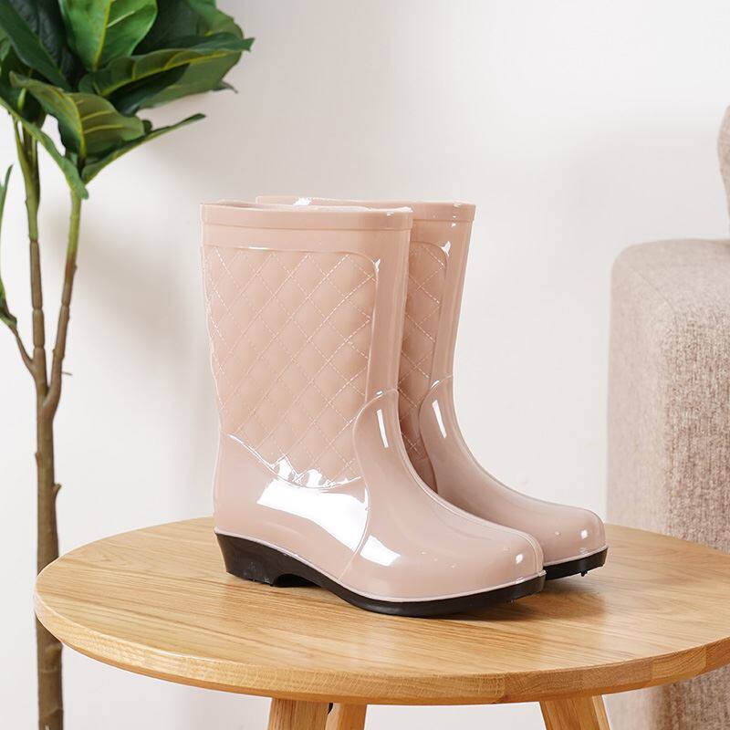 2024 NEW RAIN BOOTS WOMENS MEDIUM TUBE WARM AUTUMN AND WINTER RAIN BOOTS ANTI-SLIP WATER SHOES HIGH RUBBER SHOES ADULT FLEECE WATER BOOTS