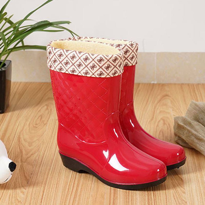 2024 NEW RAIN BOOTS WOMENS MEDIUM TUBE WARM AUTUMN AND WINTER RAIN BOOTS ANTI-SLIP WATER SHOES HIGH RUBBER SHOES ADULT FLEECE WATER BOOTS