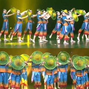 踩春小荷风采我们 田野演出舞蹈服秧歌服民族女舞蹈表演斗笠道具