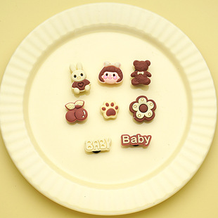 卡通女孩小熊洞洞鞋鞋花crocs卡骆驰配饰PVC软胶鞋扣可拆卸装饰扣