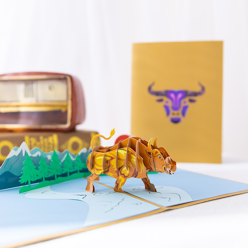 卡通创意儿童节卡片金融立体贺卡牛生肖动物手工纸雕生日感恩感谢