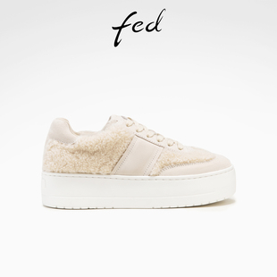 新款 女鞋 D0928 休闲鞋 YAB592 女款 冬季 真皮德训鞋 fed时尚 毛毛板鞋