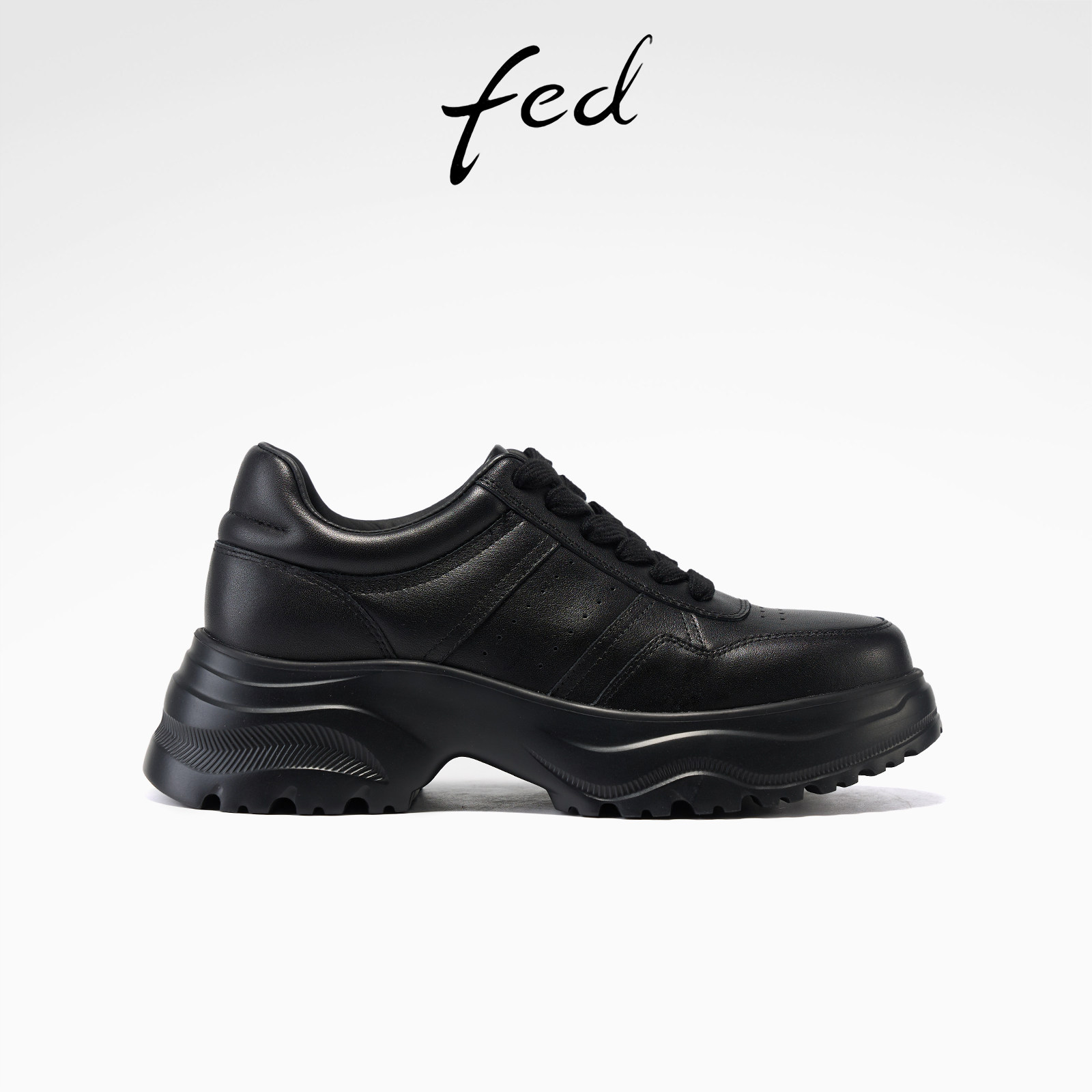 fed黑色老爹鞋春季新款女鞋真皮休闲鞋厚底增高鞋女款S1222-YA051