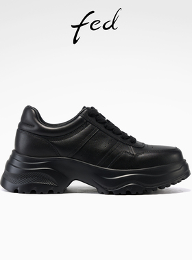 fed黑色老爹鞋春季新款女鞋真皮休闲鞋厚底增高鞋女款S1222-YA051