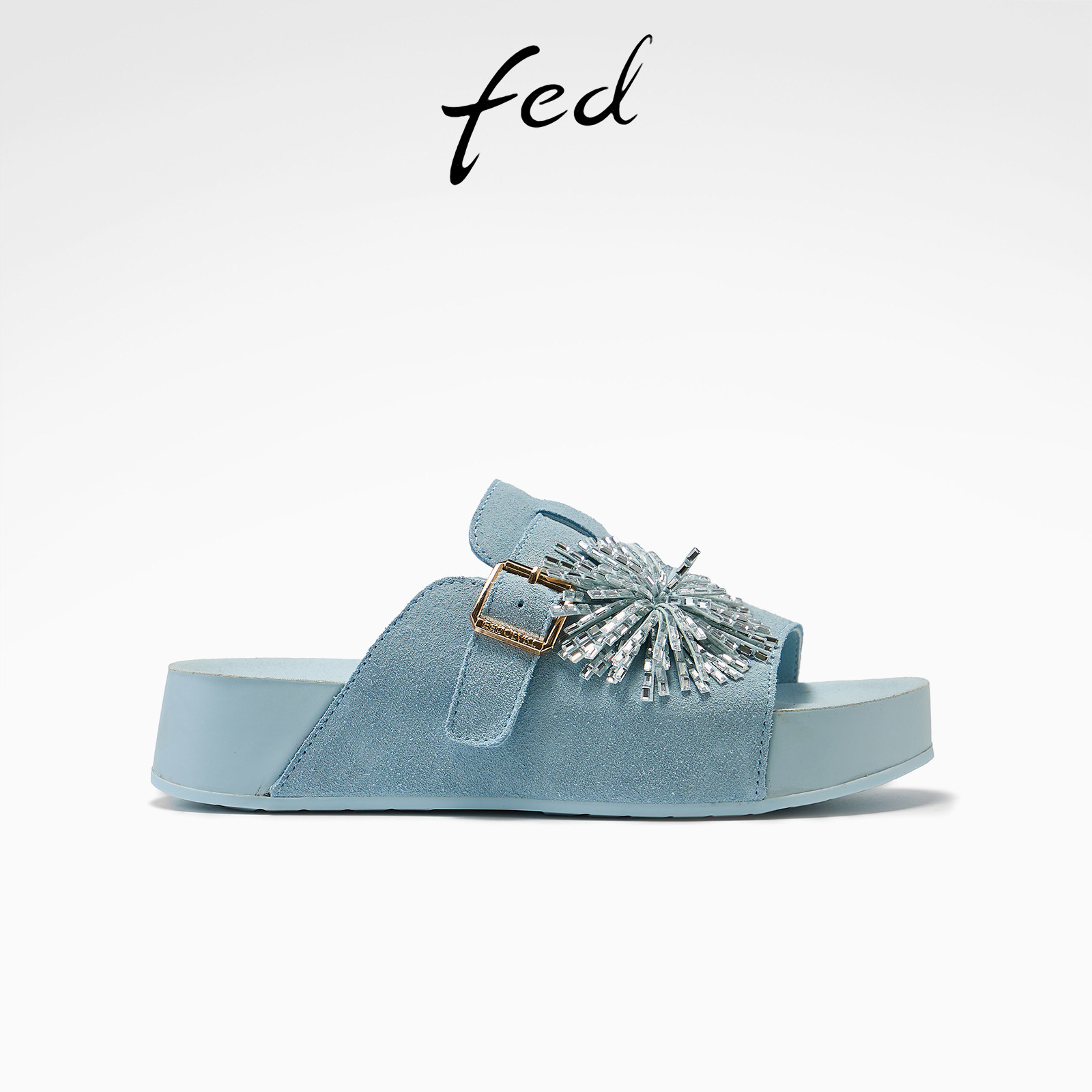 fed勃肯凉拖夏季新款女鞋冰蓝星河拖鞋厚底外出一字拖女款ZCB286