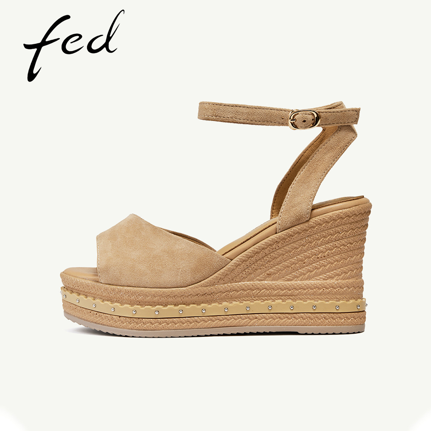 fed不累脚坡跟小个子增高凉鞋女