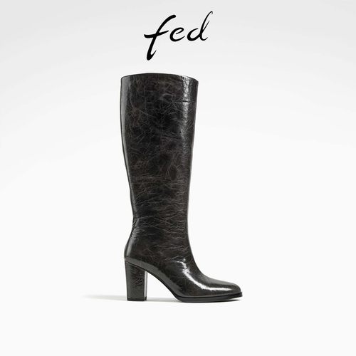 方头高筒瘦瘦骑士靴艾芙伊迪复古