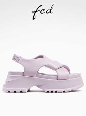 fed一脚蹬休闲凉鞋夏季新款女鞋交叉带厚底皮凉鞋女款D0423-YA931