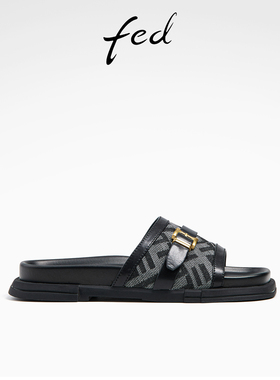 fed休闲防滑沙滩凉拖鞋夏季新款女鞋金属扣拼接半拖女D0428-ZC397