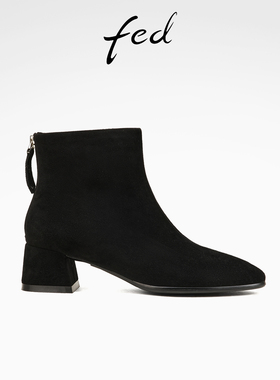 fed法式小短靴冬季新款女靴尖头时装靴气质瘦瘦靴女款D1015-YA821