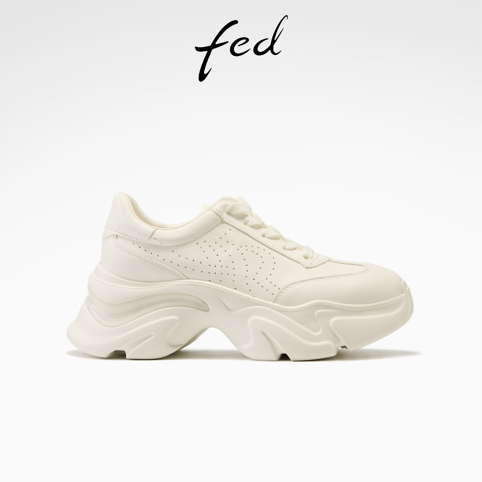 fed白色老爹鞋春季新款女鞋云踏山行休闲鞋真皮厚底增高鞋女ZC281