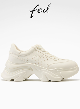 fed白色老爹鞋春季新款女鞋云踏山行休闲鞋真皮厚底增高鞋女ZC281