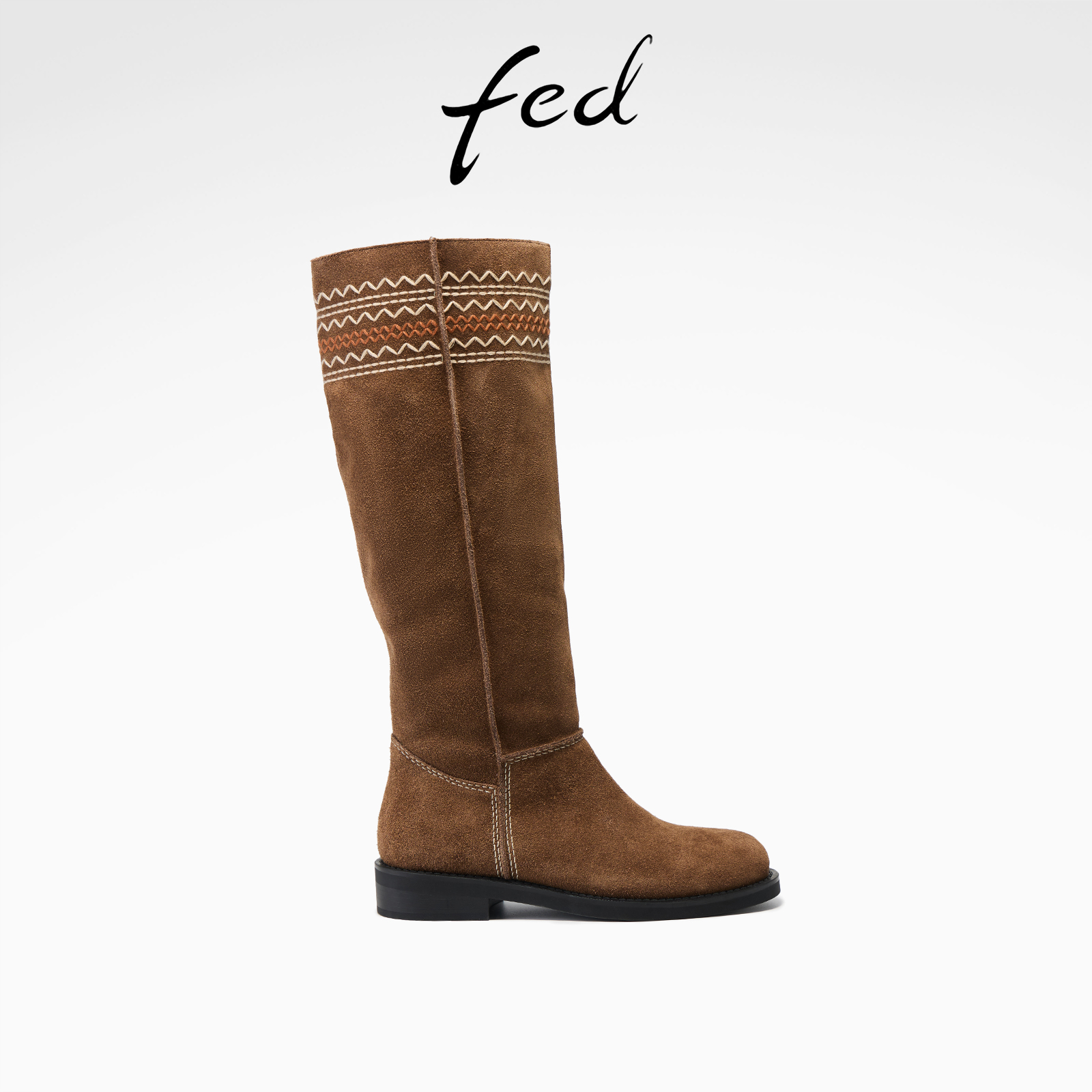 fed时尚堆堆靴冬季新款女靴民族风高筒靴软底长靴女S1107-YAB306