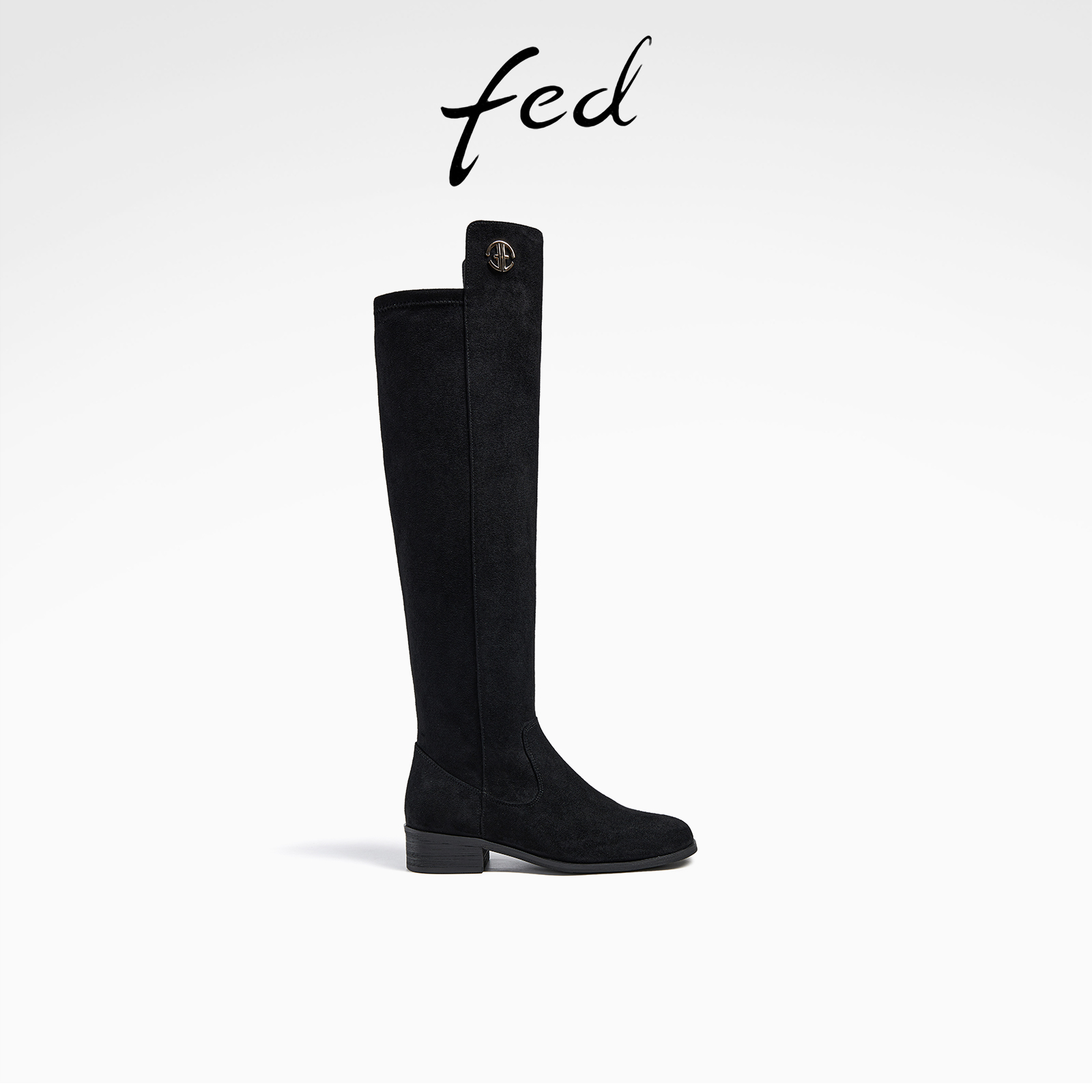 fed绒面长筒靴冬季新款靴子不过膝靴弹力瘦瘦靴时装靴R1102-YA100
