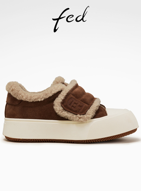 fed时尚休闲鞋冬季新款女鞋厚底板鞋毛毛雪地棉鞋女款D1024-YA175