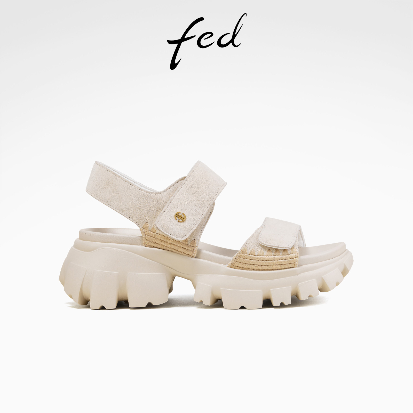 fed米白磨砂厚底运动凉鞋女