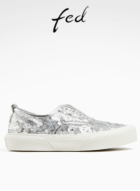 fed银色休闲鞋夏季新款女鞋一脚蹬板鞋软底渔夫鞋女款D0417-YA652