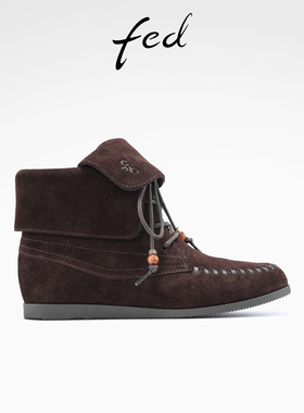 fed复古短靴女冬季新款女靴厚底西部靴系带时装靴女款S0930-YA672