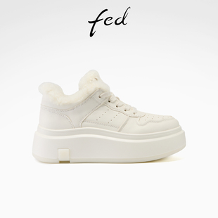 女鞋 厚底毛毛鞋 加绒休闲鞋 fed真皮小白鞋 S1128 新款 女款 ZC752 冬季