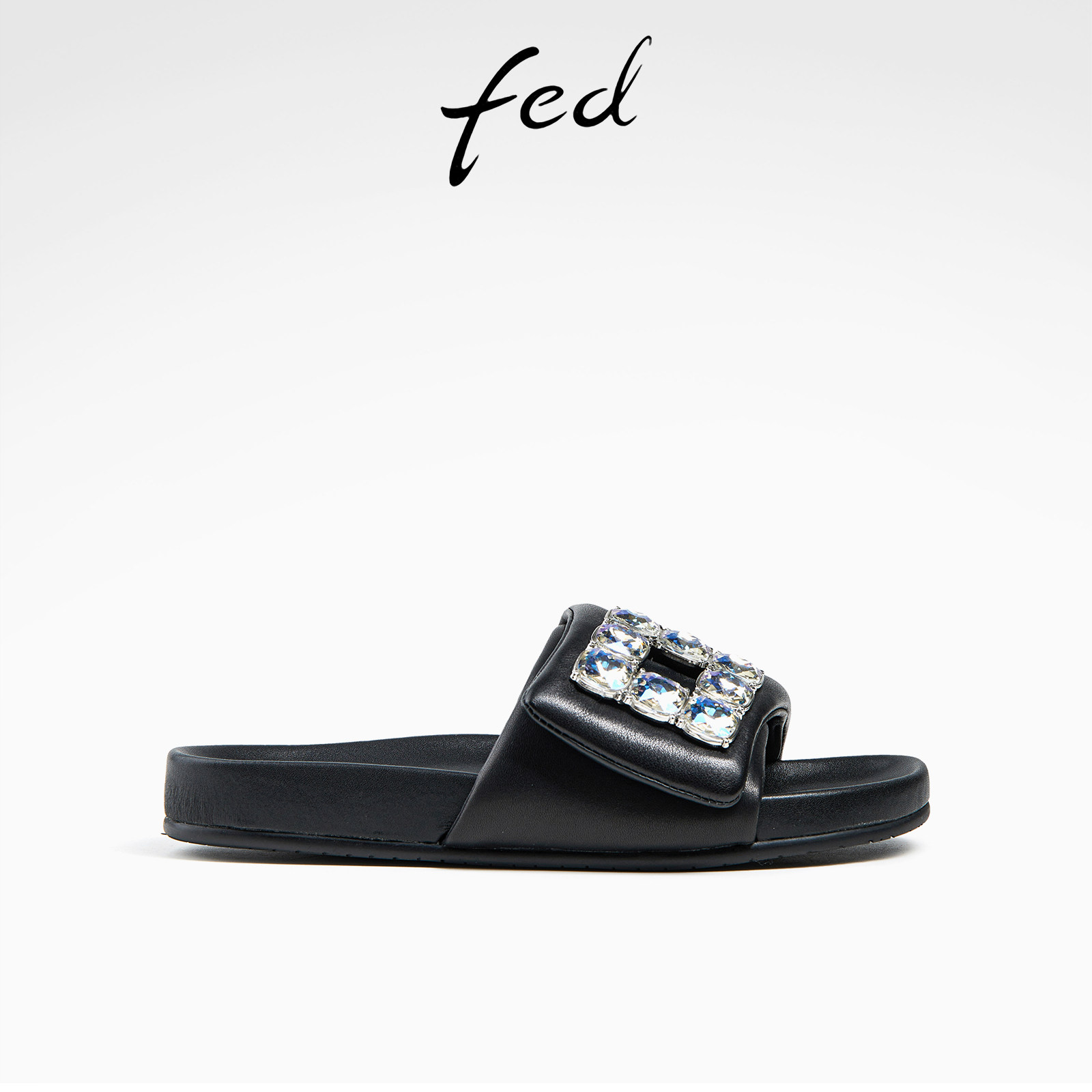 fed外穿拖鞋女夏季新款女鞋黑色一字带厚底凉拖鞋女款D0415-YA798