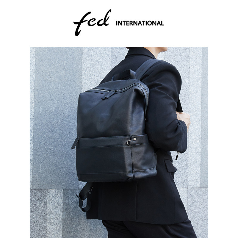 fed头层牛皮男女同款双肩包商务通勤大容量背包休闲简约BFA2031