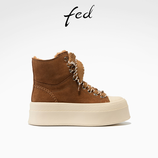 短靴高帮棉靴女S1022 女靴厚底时装 YAB201 新款 fed保暖休闲靴冬季