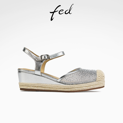fed水钻时装凉鞋夏季新款女鞋麻边渔夫鞋坡跟凉鞋女S0617-YAB627