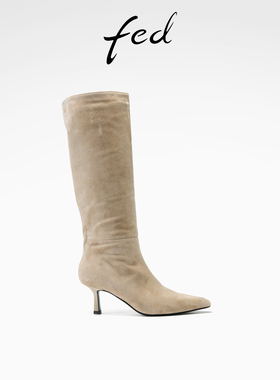fed高跟长靴冬季新款女靴真皮高筒靴绒面时装靴女款S0930-YAB735